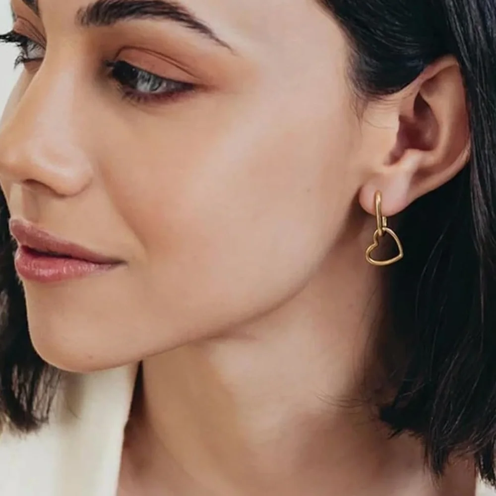 Mejuri Style Gold 925 Sterling Silver Heart Drop Earrings